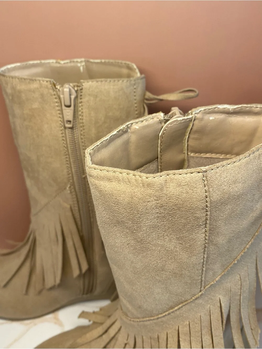 Gymboree Girls Tan Fringe Faux Suede Wedge Boots Size 10